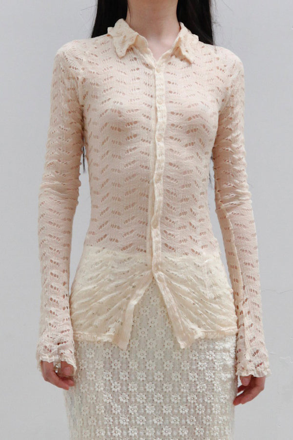 Un Morceau Hollow Stretch Knit Fit Shirt UM231SZ08 Beige